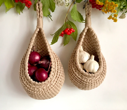 A set of crocheted mushrooms in a basket. Real size. - Inspire Uplift