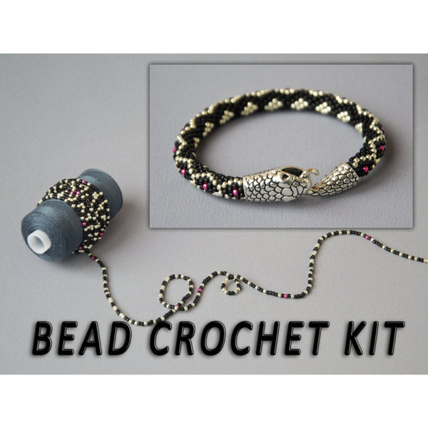 Bead crochet kit, adult craft kit, seed bead kit bracelet, p