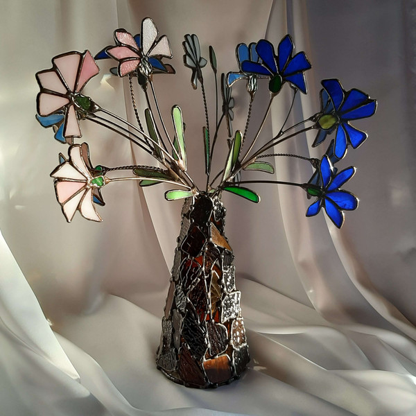 Cornflowers bouquet, stained glass wild flowers decor, blue - Inspire ...