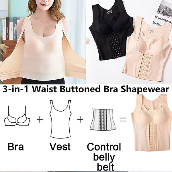 3-in-1 Waist Buttoned Bra Shapewear, Women's Shapewear, Corset Body Shaper  for Women Tummy Control 