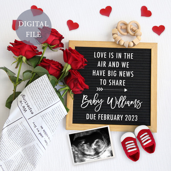 Personalised Valentines day digital pregnancy announcement f