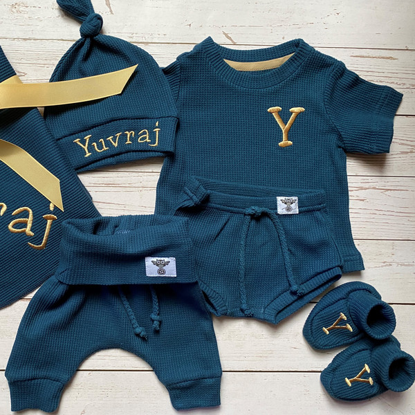 Teal custom shirt baby boy coming home outfit - gender neutral baby clothes - waffle baby outfit as personalised gifts.jpg
