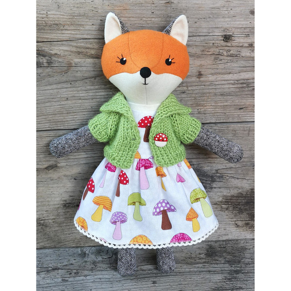 Orange fox girl, wool plush doll, handmade fabric fox toy