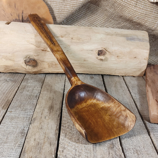 Handmade wooden kitchen scoop Hand carved large measuring wo
