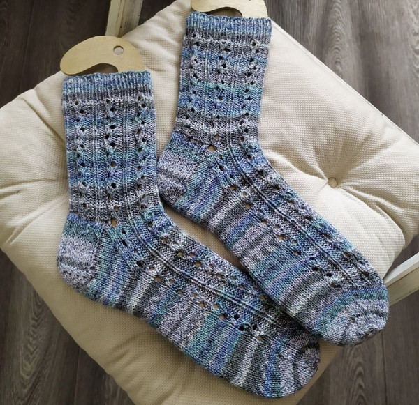 Blue-openwork-womens-hand-knitted-socks-1