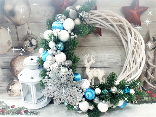 DIY Turquoise and Cobalt White Christmas Wreath * sparkle living blog
