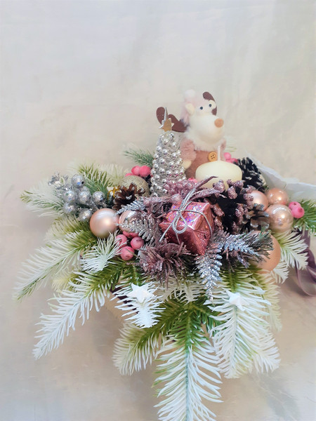 Christmas floral arrangement, Christmas gift, Pink and silve - Inspire  Uplift