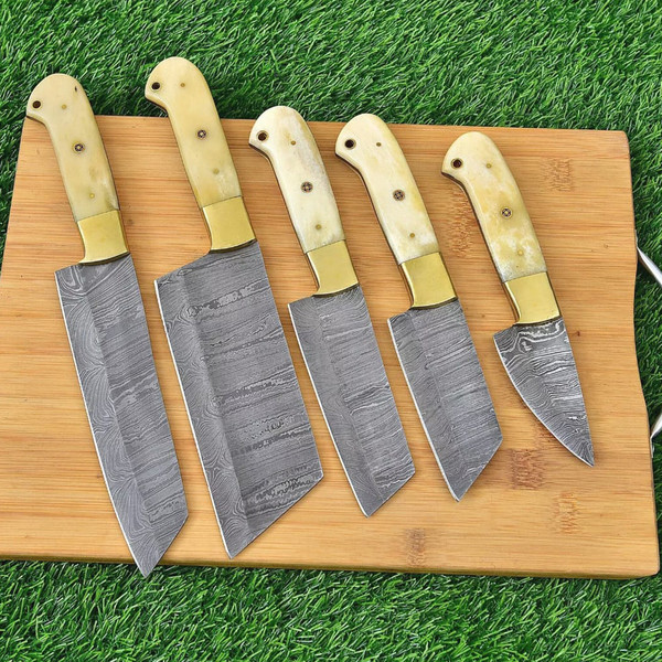 Handmade Custom Steel Kitchen Knives Set with Camel Bone - Inspire