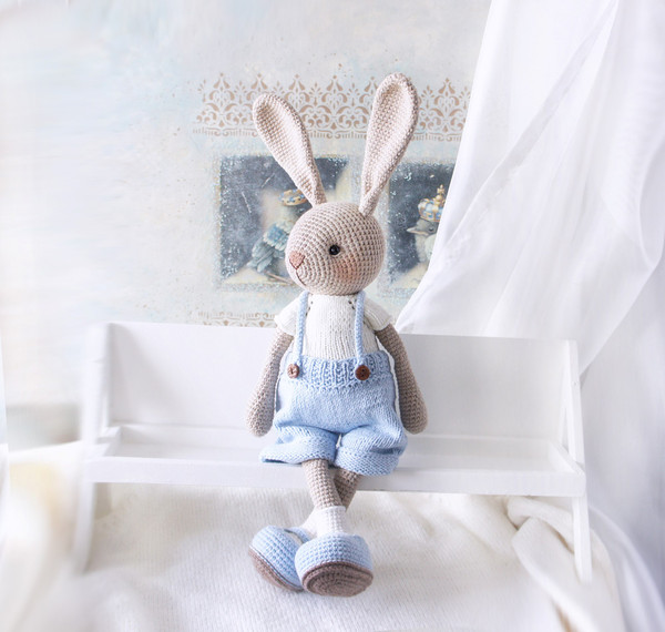 Rabbit doll in pants and shirt, Bunny stuffed animal toy - Inspire Uplift