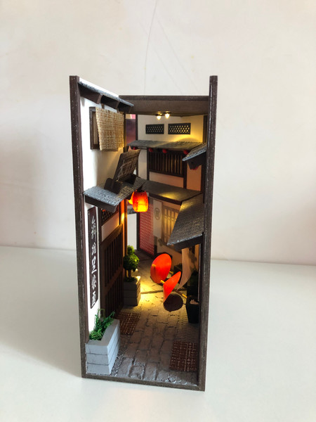 Book nook diorama Japan Alley Miniature library decor Bookshelf insert 7.JPG