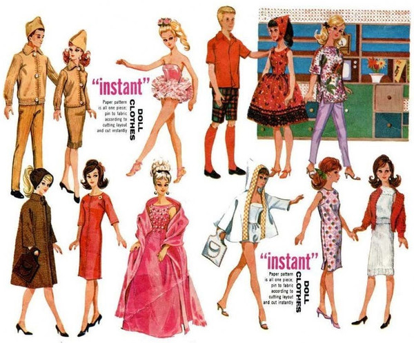 Digital, Vintage Barbie and Ken Sewing Pattern