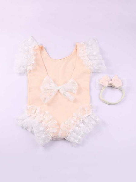 Newborn Girl Mesh Ruffle Trim Bodysuit Headband Photography Prop Photography Set Baby Clothing (2).jpg
