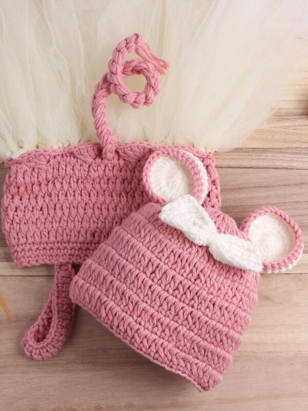 Newborn Girl Photography Prop Mesh Ruffle Hem Flared Knit Dress Hat Photography Set 2Pcs (6).jpg