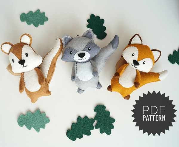Felt animals pattern, woodland stuffed animals, felt toys pa - Inspire  Uplift