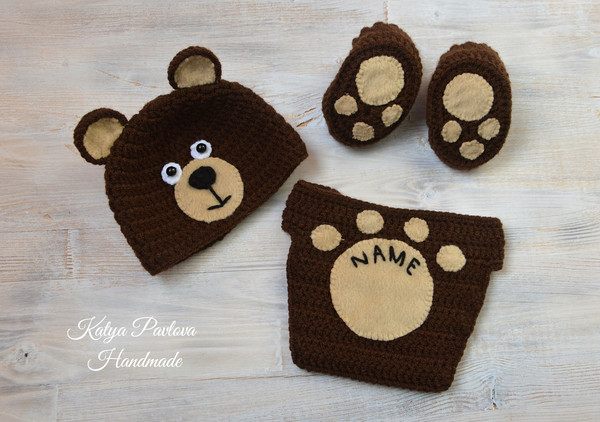 Baby bear outfitclothes Personalized gifts boygirl Knit newborn hat Crochet shoesbooties Monogram diaper cover Little bear Animal costume (2).jpg