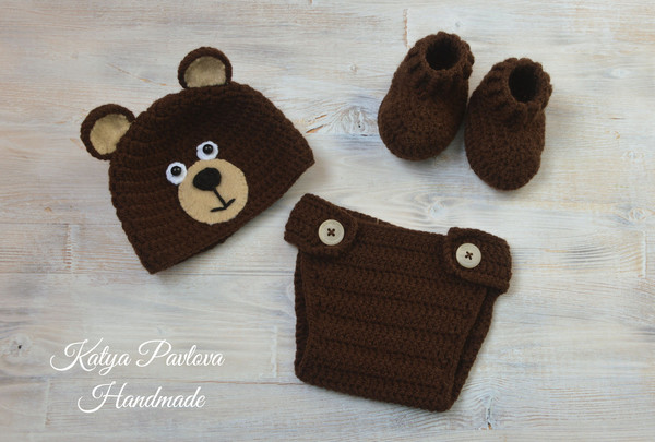 Baby bear outfitclothes Personalized gifts boygirl Knit newborn hat Crochet shoesbooties Monogram diaper cover Little bear Animal costume (3).jpg