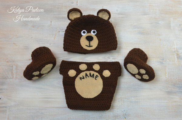 Baby bear outfitclothes Personalized gifts boygirl Knit newborn hat Crochet shoesbooties Monogram diaper cover Little bear Animal costume (4).jpg