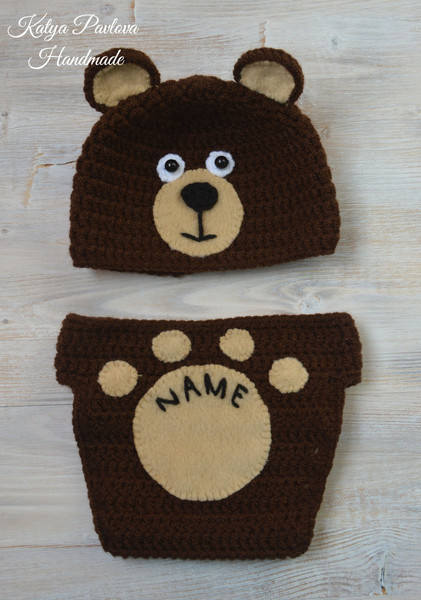 Baby bear outfitclothes Personalized gifts boygirl Knit newborn hat Crochet shoesbooties Monogram diaper cover Little bear Animal costume (5).jpg