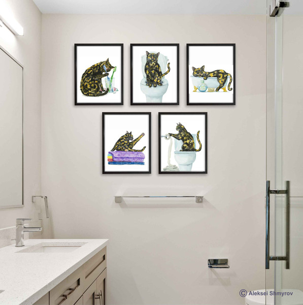 Cat Art Bathroom Decor Painting Print Tortoise  tortie-set5-new-2.jpg