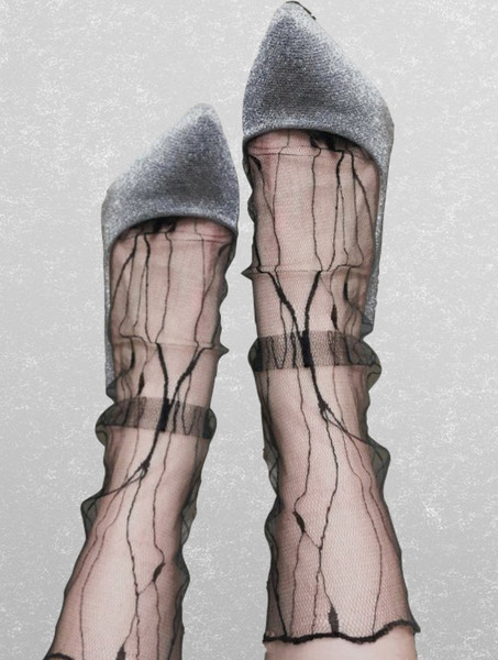 Sheer Mesh Socks for Woman, Tulle Socks Patterned Nylon
