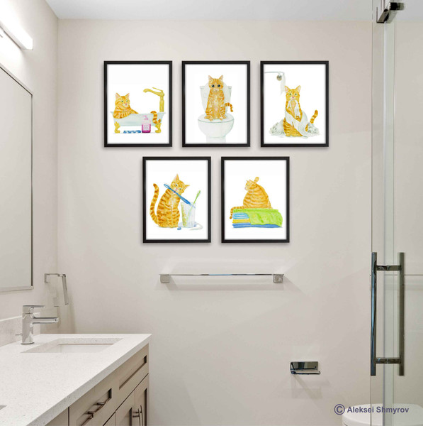 Cat Print Bathroom Art Decor  gingerbath-set1-new-2.jpg