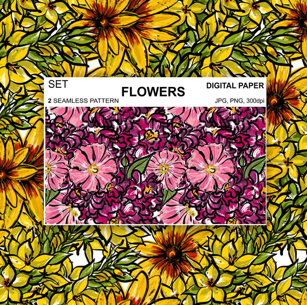Seamless-pattern-flowers-yellow-burgundy