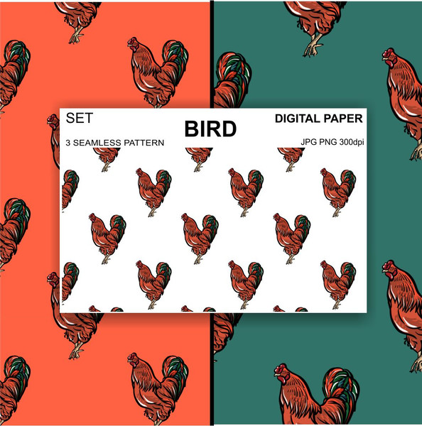 Seamless-pattern-cock-bird-red