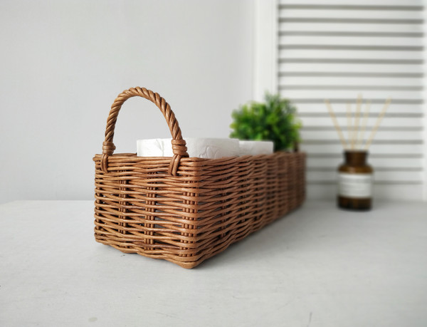 Gray bathroom storage basket. Wicker organizer with dividers - Inspire  Uplift