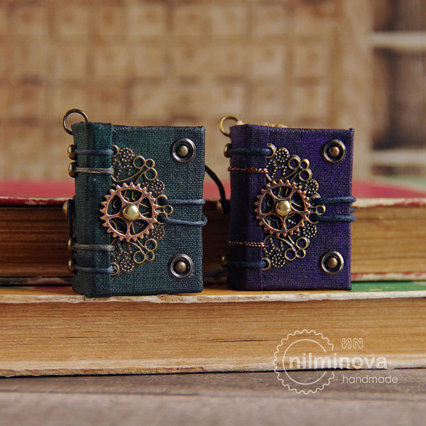 Mini Book Necklace Black Book Small Leather Book Charm by 