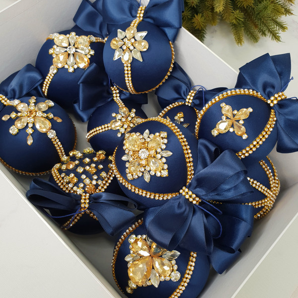 Christmas rhinestones ornaments, Xmas decorations, navy blue - Inspire ...