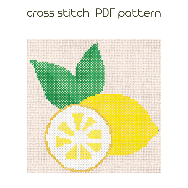 Lemon cross stitch PDF pattern Easy Kids cross stitch /97/ - Inspire Uplift