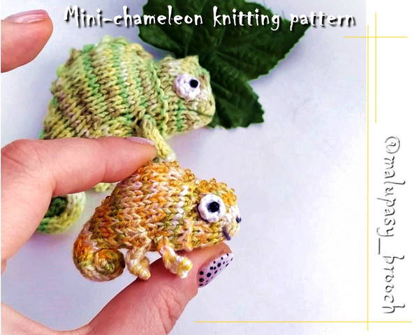 Chameleon knitting pattern, mini version toy knitting pattern, chameleon brooch pattern, cute chameleon tutorial guide.jpg