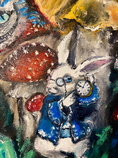 Alice in Wonderland Painting Original Art Rabbit Artwork Fly - Inspire  Uplift