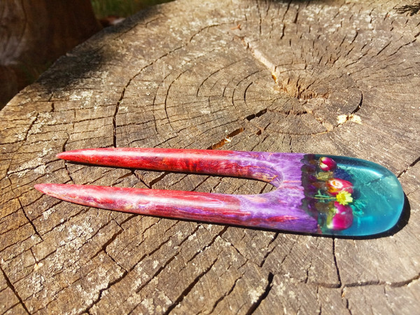 Wood hair fork Handmade accessories for long hair Wood resin hair stick.jpg