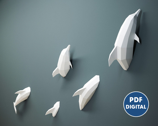 Papercraft PDF dolphins, 3D origami paper craft DIY kit, Hom - Inspire  Uplift