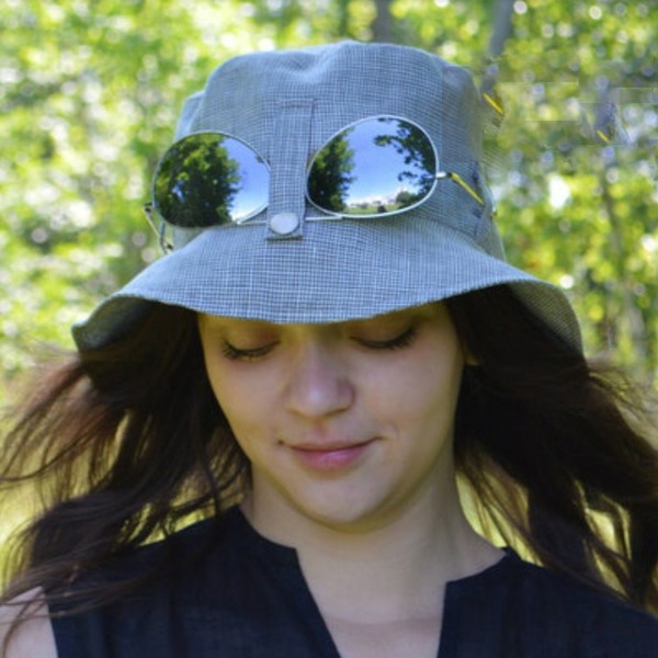 Linen bucket hat unisex summer. Designer panama for travel, sun protection for men and women. Beach hat.