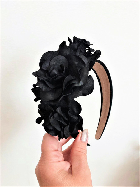 Black Floral Monogram Headband