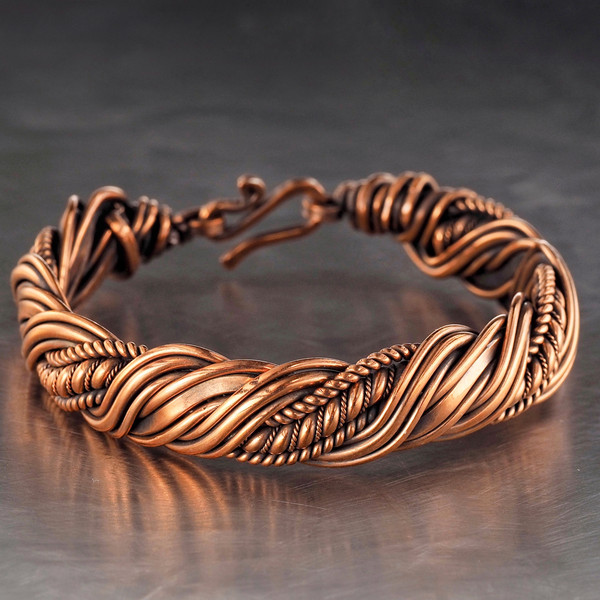 Unique Wire Wrapped Copper Bracelet for Woman Antique Style Artisan Copper Jewelry 7th Anniversary Gift for Her 7.3 (18.5 cm) | WireWrapArt