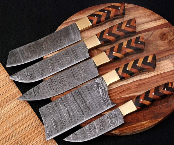 5 PC Custom Handmade Hand Forged Damascus Steel Knives.jpeg