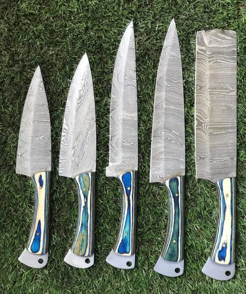 Custom Handmade Hand Forged Damascus Steel Chef Knife Sets Kitchen Knive.jpeg