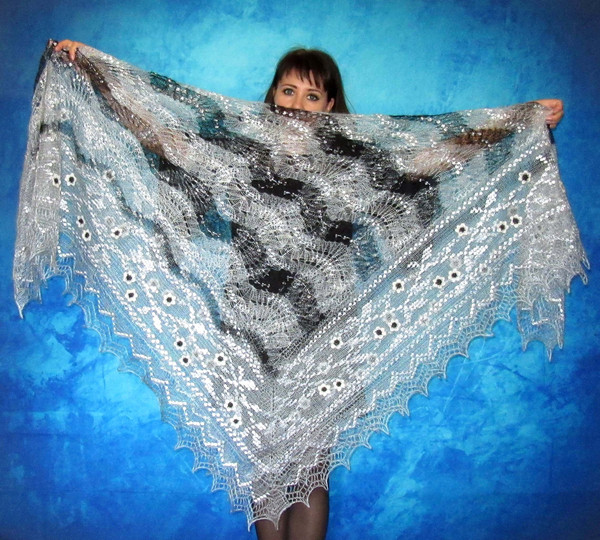 Gray embroidered Orenburg Russian shawl, Hand knit cover up, Wool wrap, Handmade stole, Warm bridal cape, Kerchief, Scarf.JPG