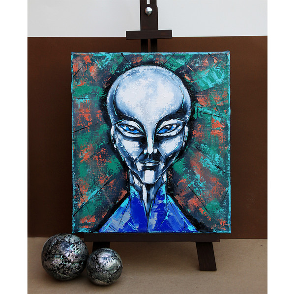 Alien Painting Space Original Art UFO Artwork Fantasy Wall Art Oil Canvas_4.jpg