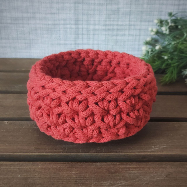 Small-Crochet basket-for-home-cherry color-for cosmetics-for small things-Crochet decor-basket for decoration-home decor-1.jpg