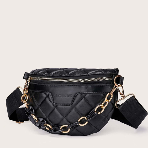 2 Women Mini Chain Decor Quilted Fanny Pack.jpg