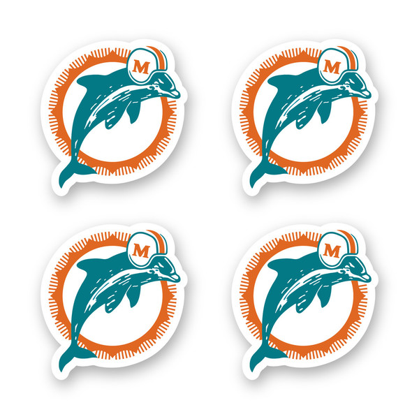 Miami Dolphins Retro Logo Decal Set of 4 by 3 in each Die Cu