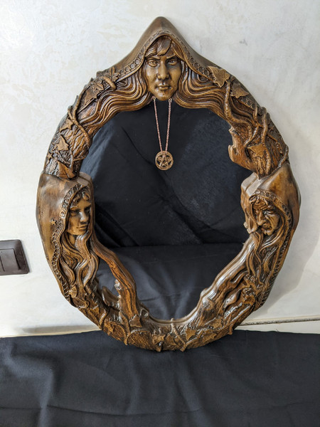 Magic mirror Scrying Mirror, Wall Mirror Carved On Wood, Witch Altar Tile, Black mirror6.jpg