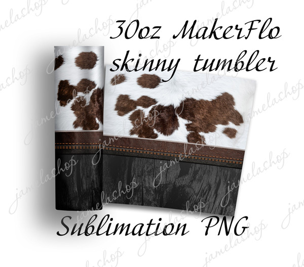 Cow print and black wood tumbler designs sublimation, Digital wrap PNG