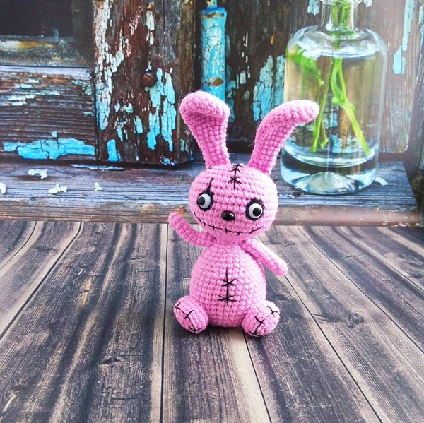 Goth Plush Bunny Handmade Creepy Cute Stuffed Animal Pastel