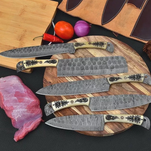 Handmade Damascus Chef Knife Set Of 5 Pcs With leather Sheath Father's Day Gift Groomsmen.jpeg