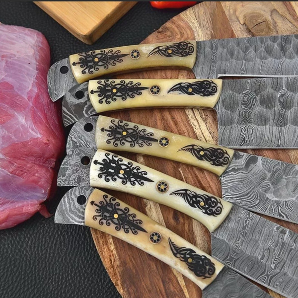 Handmade Damascus Chef Knife Set Of 5 Pcs With leather Sheath Father's Day Gift.jpeg